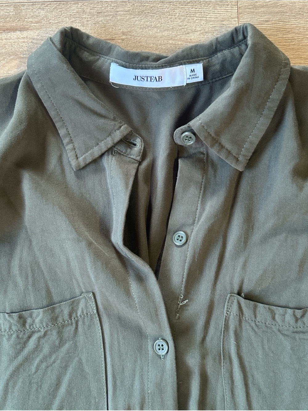 JustFab 100% Rayon Forest Green Button-Down Shirt Dress - Picture 2 of 4